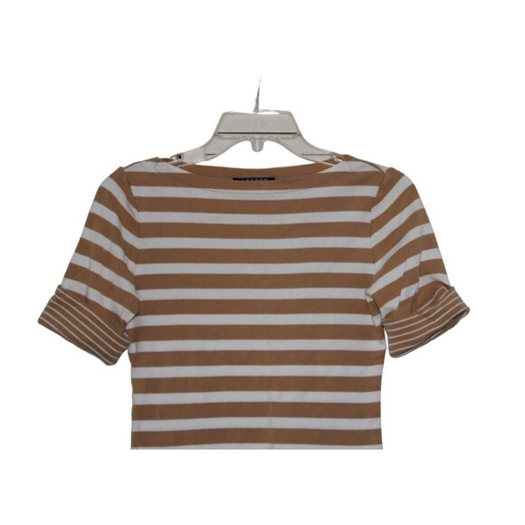 Lauren Ralph Lauren Knit Top Gold White Stripes T Shirt Rolled Cuffs Size S - Picture 2 of 4